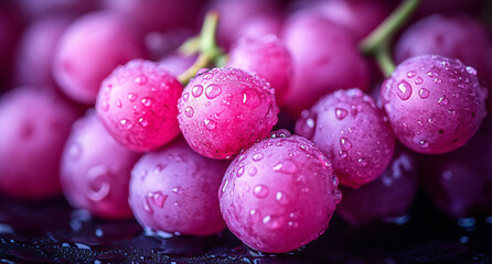  Mature Grapes in Soft Focus with Green Leaves in Background