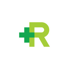 letter r plus medical green natural linked logo vector