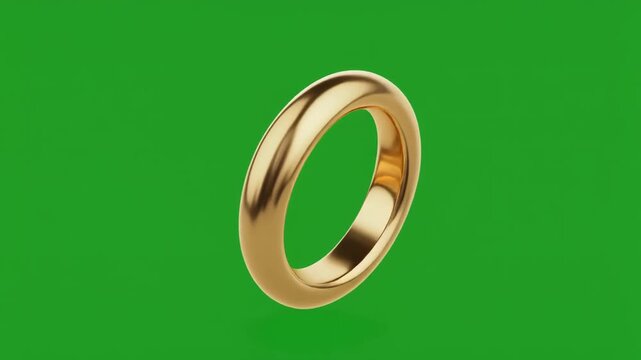 A simple gold ring rotates on a green background showcasing its smooth surface and elegant design. 4k Footage Video