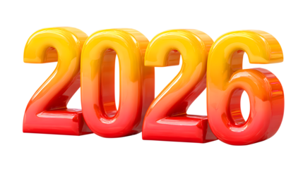 Glossy 3D Numbers 2026 with Red Orange Gradient