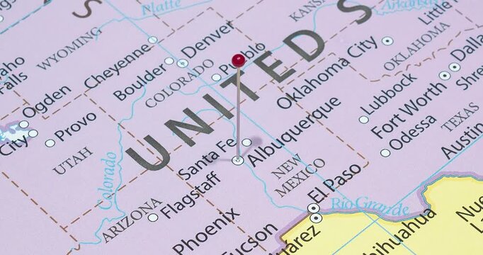 A zoom out of a red pin into a Albuquerque city of The United States of America political map