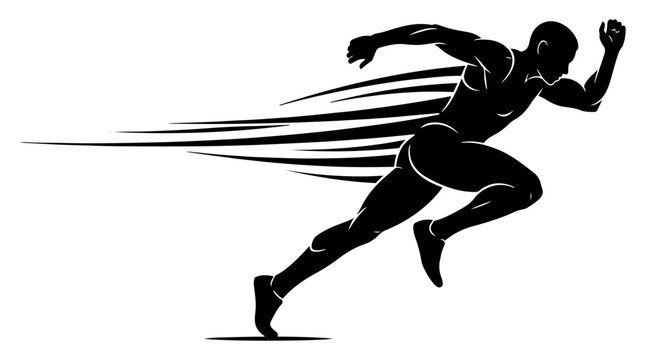 Running man silhouette vector logo. Sprinter athlete icon with speed effect. Sport and fitness concept