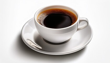 Obraz premium Hot Black Americano Coffee In A White Coffee Cup Lined With A White Saucer Isolated On The White Background With Clipping Path Backlight