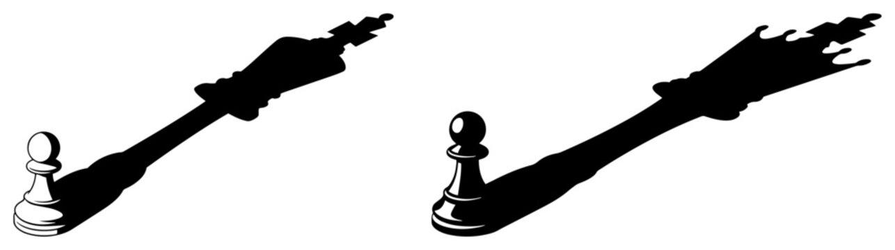 Chess pawn with a king shadow Business concept of hidden potential ambition and leadership