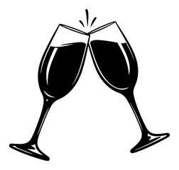 Clinking champagne glasses silhouette icon for celebration toast or wedding party © Camel