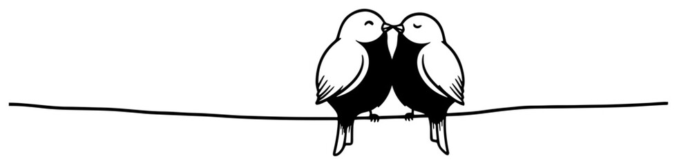 Two cute birds in love on a wire. Romantic couple kissing vector illustration