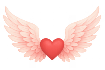 Red heart with light pink angel wings flying