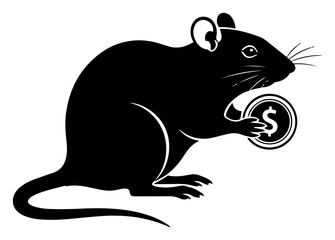 Funny mouse or rat rodent character holding a dollar coin for finance concept