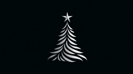 Minimalist Christmas tree, white Christmas tree on black background.