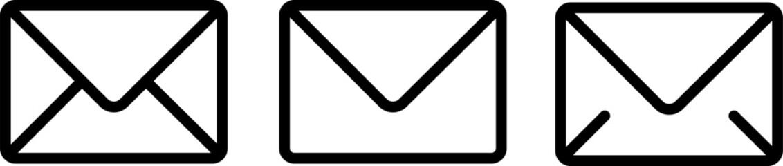 Set of minimalist email icons representing digital communication and messaging, clear symbols for inbox, mail, or contact links in UIUX design