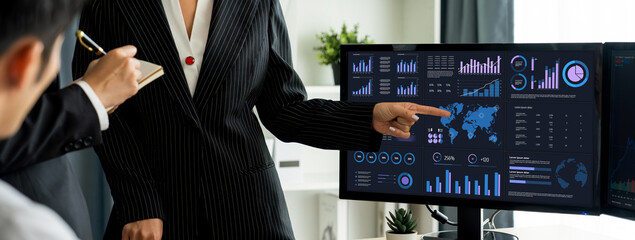 Business data dashboard provide business intelligence analytic for marketing strategy planning brisk with big data set to analyze customer demands and foreseeing business future