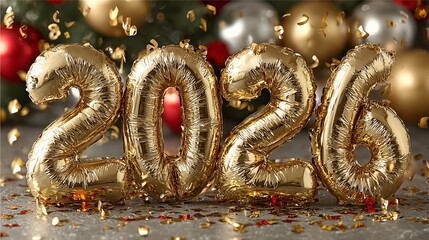 Luxurious golden 2026 balloons with bokeh lights and sparkling confetti, great header for countdown parties, clubs and holiday campaigns.