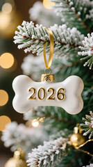 Christmas ornament year 2026 on a decorated evergreen tree