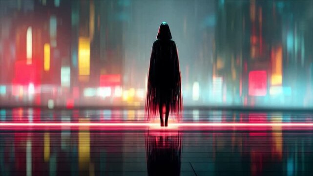 Gothams Guardian - A Silhouette Against the Neon Cityscape.