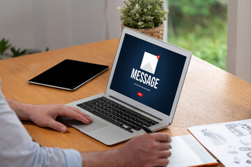 Email notification message showing on computer screen brisk. Digital marketing message information text from business to customer client