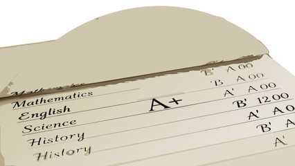 Old School Report Card With A Plus Grades In Mathematics English Science And History In A Faded Beige Paper Texture With A Black Background