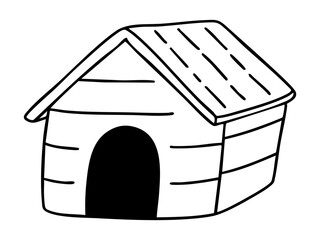 Dog house outline doodle. Hand drawn vector isolated illustration. 