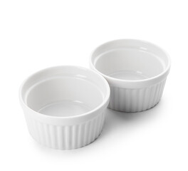 Ceramic white bowls on white background