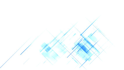 Abstract white background with blue geometric lines and squares representing technology
