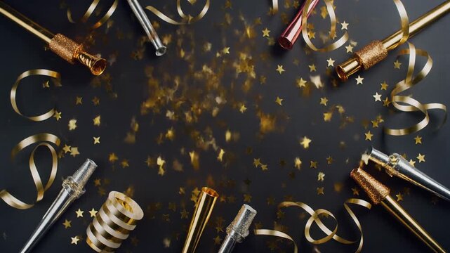 Festive Party Supplies and Confetti Celebration with Streamers and Noise Makers