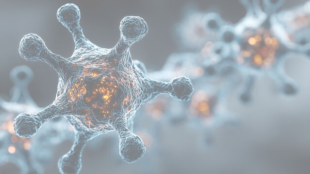 Detailed 3D illustration of a dangerous virus or bacteria cell floating