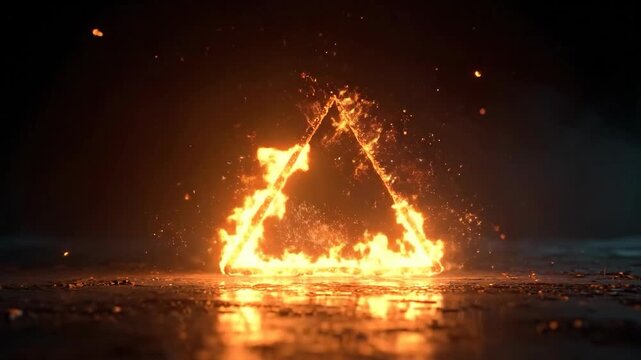 Fiery Triangle Portal Erupts With Glowing Embers in Dark Abyss.