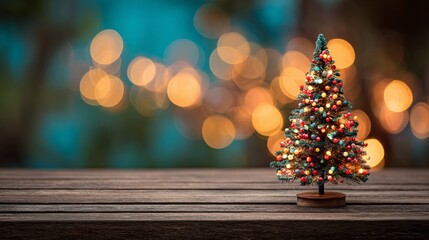 A Beautifully Decorated Miniature Christmas Tree Illuminated with Colorful Lights Against a Soft Bokeh Background