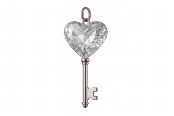 Silver key having a shiny diamond heart