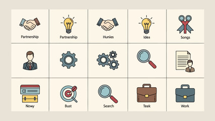 Business and Finance Icons - Partnership, Idea, Target, and Teamwork.