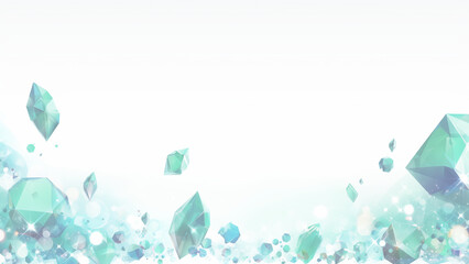 Falling blue green gemstones crystals on white background