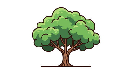 Pixel Art Deciduous Tree With Lush Green Canopy And Thick Brown Trunk Against A Black Background