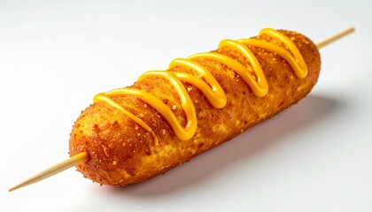 Delicious korean corn dog covered with mustard sauce. Suitable for food blogs, menus, social media, and recipe websites.