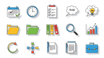 Collection of Business and Office Icons for Planning and Organization.
