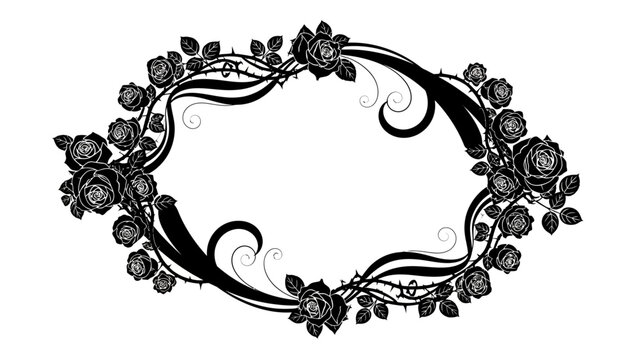 Elegant black and white rose floral frame vector graphic illustration design