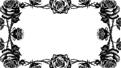 Monochrome roses and thorns elegant frame design with blank copy space for text