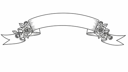 Elegant blank banner with roses drawing style for celebrations and announcements