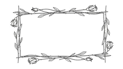 Elegant botanical frame featuring delicate roses and thorny branches for classic design