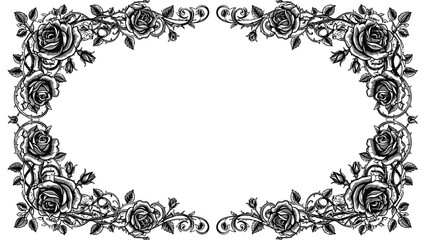 Elegant floral frame with roses and thorns, ornate botanical design element perfect for cards