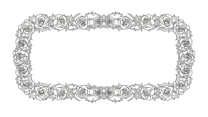 Elegant rectangular frame adorned with intricate line art roses and thorny vines