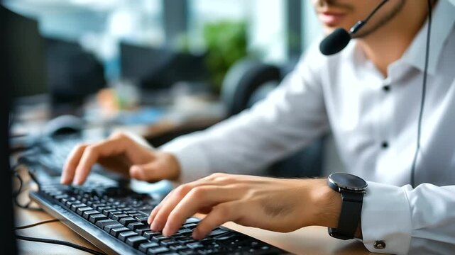 Worker providing live, chat support typing, keyboard using chatbot, handle clients complaints, call center agent, dealing unsatisfied customers, using artificial intelligence, LLM
