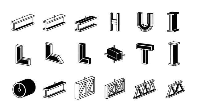 Isometric steel structural elements graphic design vector illustration