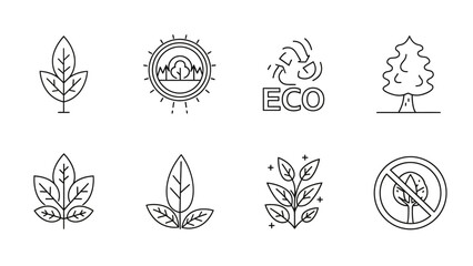 Set of minimalist line art nature icons representing ecological concepts
