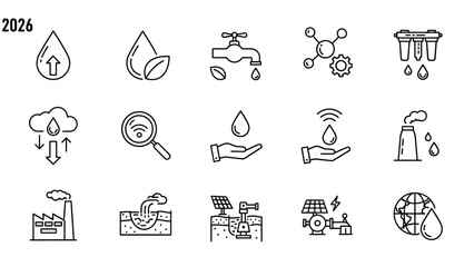 Naklejka premium Water conservation and management vector icons for environmental concepts