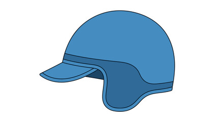 Blue protective headgear featuring a short brim and ear flaps