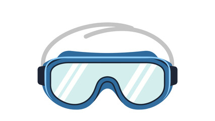 Blue tinted protective goggles with a gray elastic strap on a white background