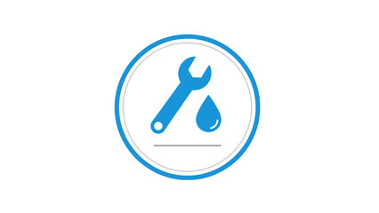Blue wrench and water drop icon within nested circles on white background