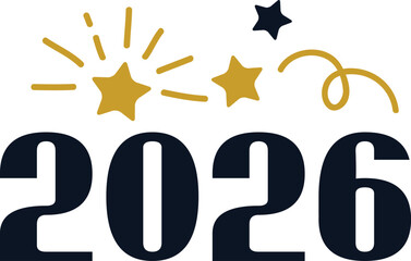 New Year 2026 text typography phrase design for T-shirts and apparel on plain white transparent isolated background for shirt, hoodie, sweatshirt, card, tag, mug, icon, poster or badge