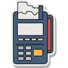 Flat Illustration of a Blue and Red Credit Card Machine with a Paper Receipt Emerging from the Top Against a White Background