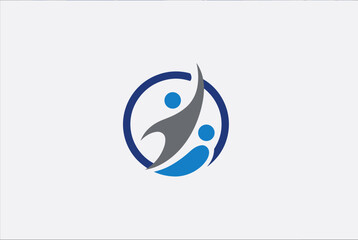 Abstract logo design featuring two stylized human figures within a blue circle, representing connection and community.