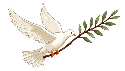 Soaring avian spirit with serene soul clutching verdant sprig on transparent background